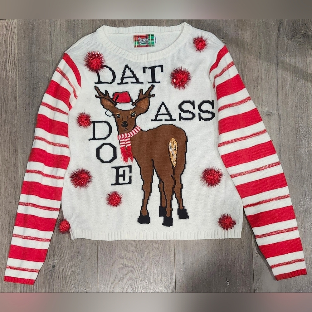 Spencer's Workshop Ugly Christmas Sweater "Dat Ass Doe" Women's Size Medium